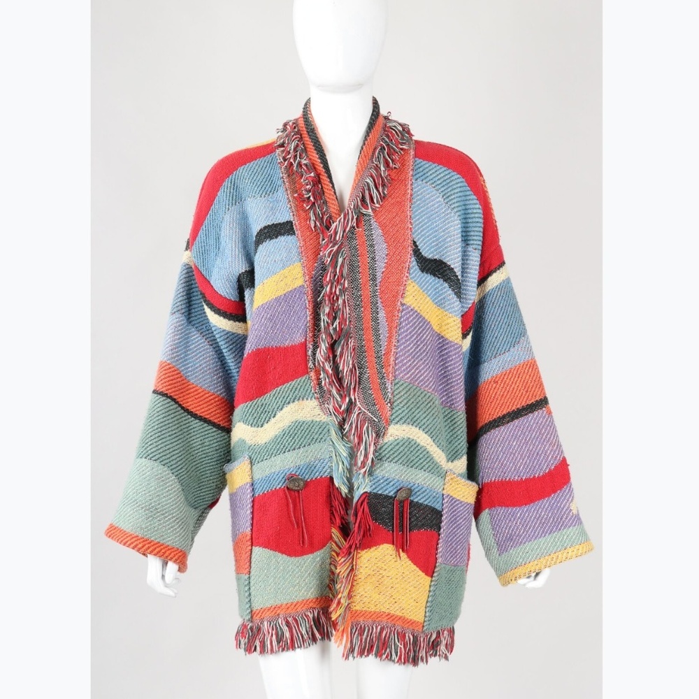 Vntg IT'S IN THE BAG Fringe Knit Cardigan Sz M/L